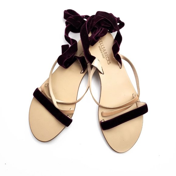 Bells & Becks  Made In Italy Velvet Leather Strappy Sandals Maroon Open Toe 8.5 - Picture 6 of 6